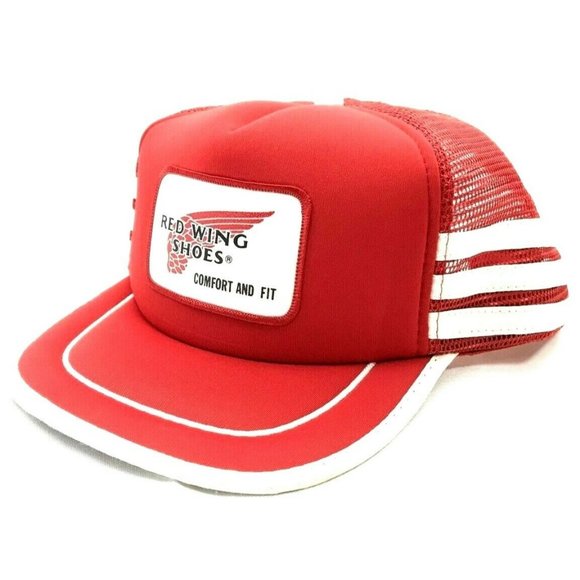Rare Vintage Red Wing Shoes Red White Stripe Trucker Snapback Hat Adjustable